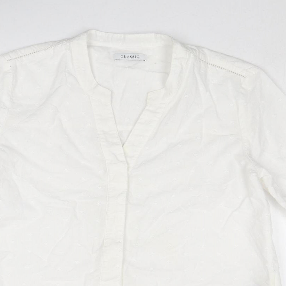 Classic Womens White Cotton Basic Button-Up Size 8 V-Neck