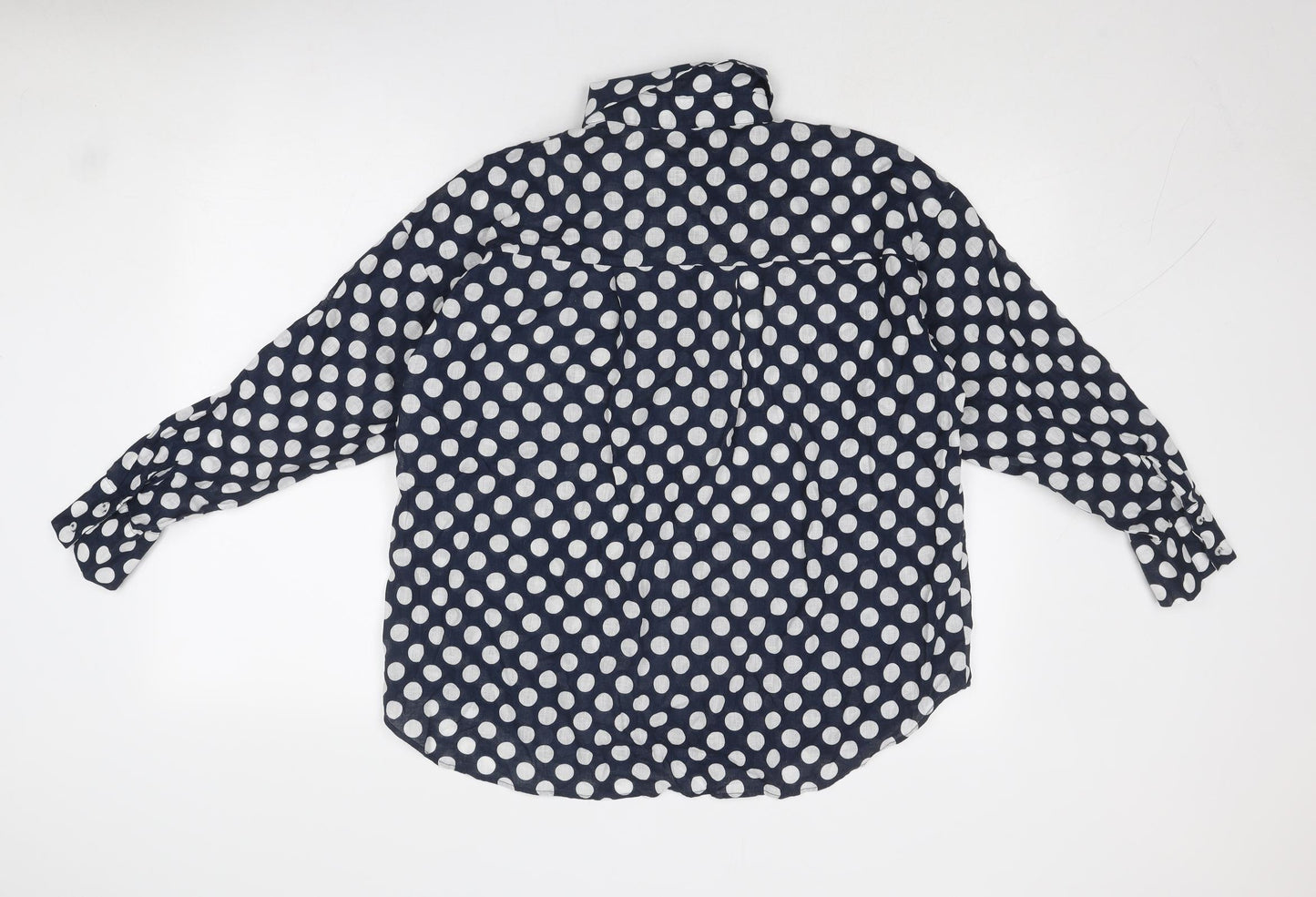 Zara Womens Blue Polka Dot Polyester Basic Button-Up Size M Collared