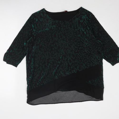 Anna Rose Womens Green Animal Print Polyester Basic Blouse Size XL Boat Neck