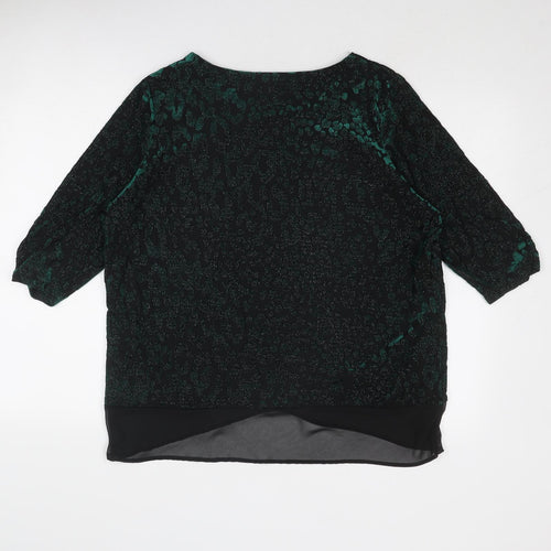 Anna Rose Womens Green Animal Print Polyester Basic Blouse Size XL Boat Neck