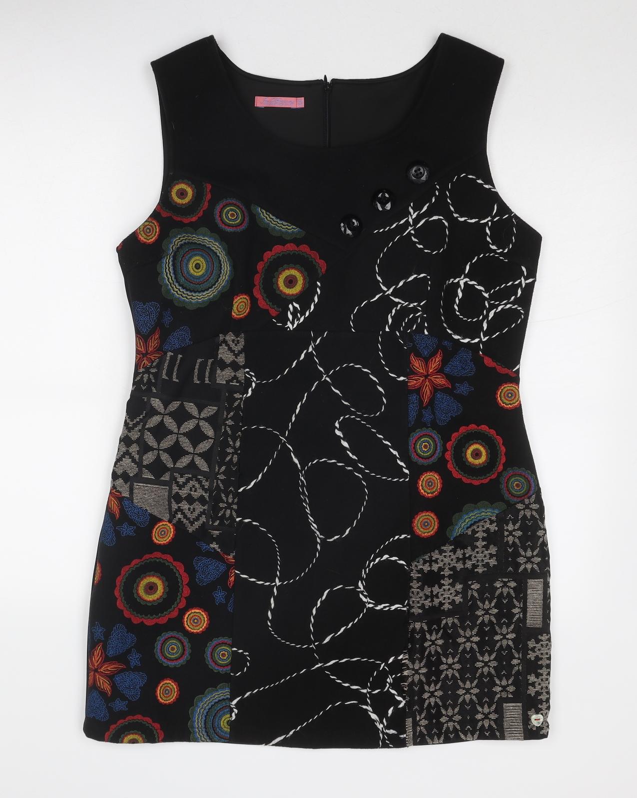 Joe Browns Womens Black Geometric Polyester Shift Size 14 Boat Neck Zip