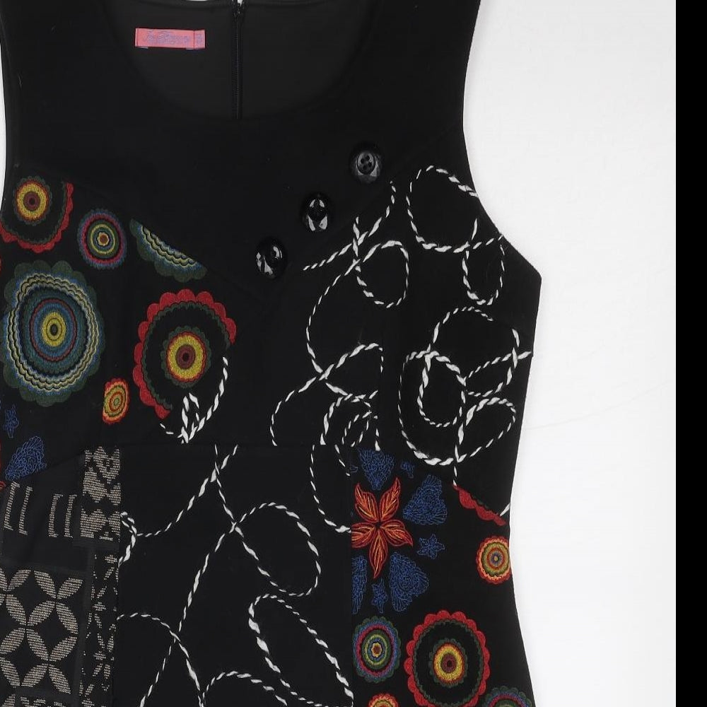Joe Browns Womens Black Geometric Polyester Shift Size 14 Boat Neck Zip