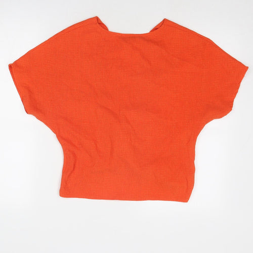 Zara Womens Orange Polyester Basic Blouse Size S V-Neck - Knot Front