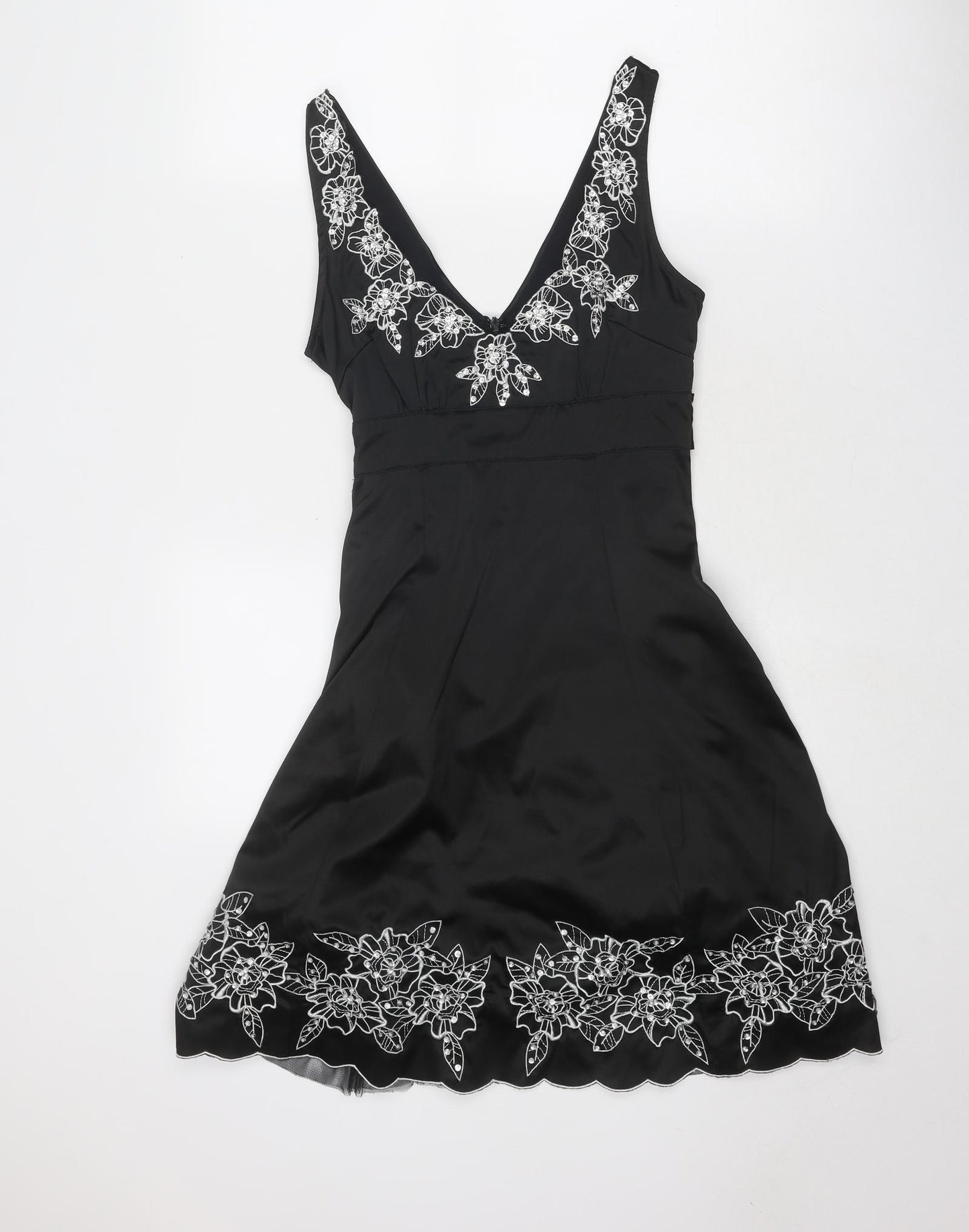 Jane Norman Womens Black Floral Polyester Fit & Flare Size 10 V-Neck Zip