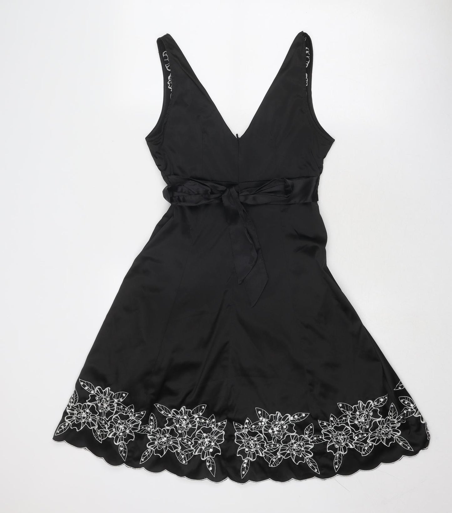 Jane Norman Womens Black Floral Polyester Fit & Flare Size 10 V-Neck Zip