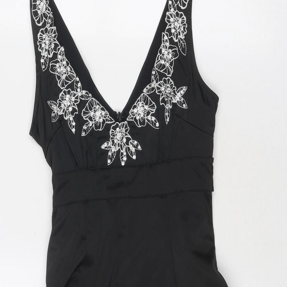 Jane Norman Womens Black Floral Polyester Fit & Flare Size 10 V-Neck Zip