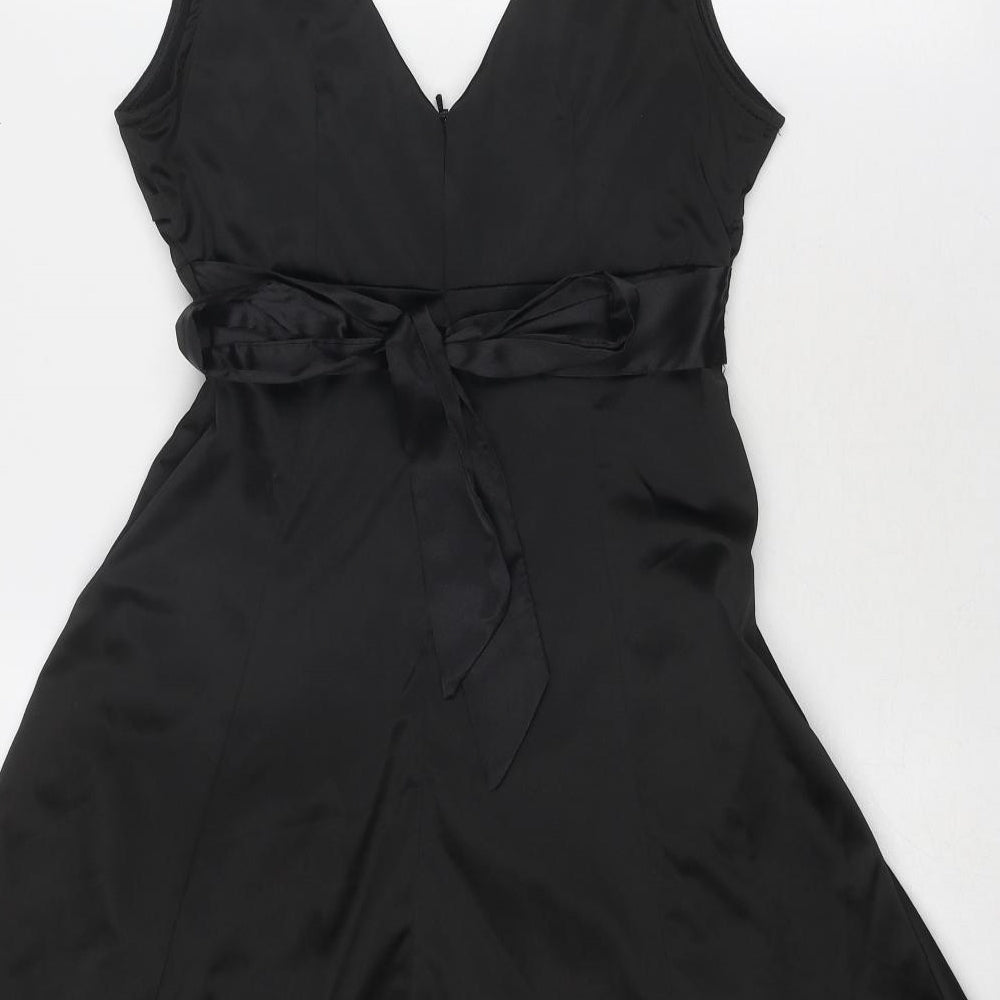 Jane Norman Womens Black Floral Polyester Fit & Flare Size 10 V-Neck Zip