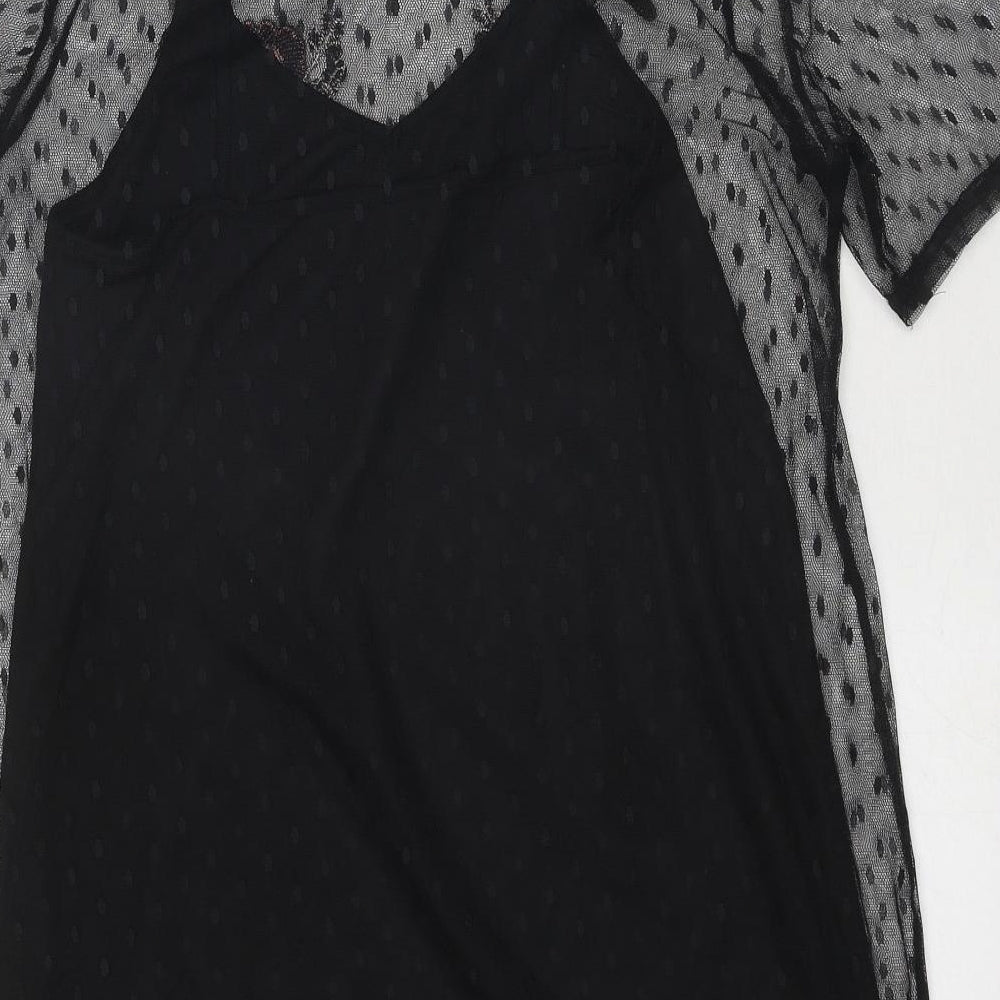 New Look Womens Black Floral Polyester T-Shirt Dress Size 10 Boat Neck Pullover