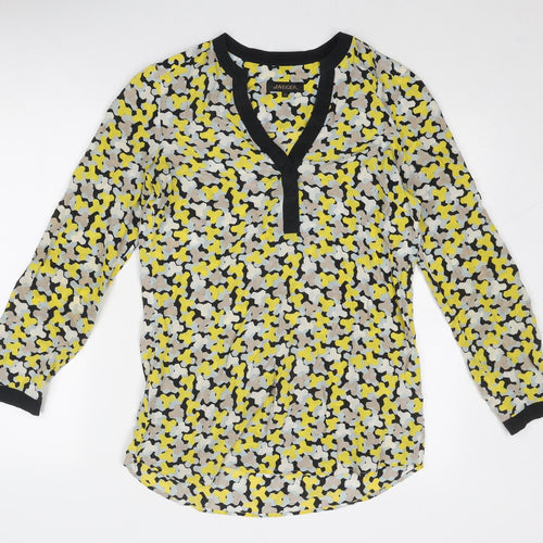 Jaeger Womens Multicoloured Geometric Polyester Basic Blouse Size 10 V-Neck - Contrasting Trim