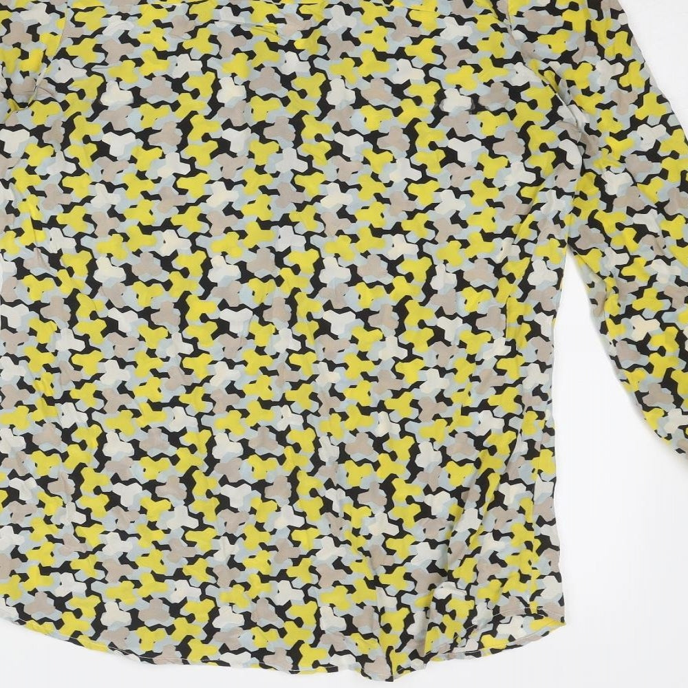 Jaeger Womens Multicoloured Geometric Polyester Basic Blouse Size 10 V-Neck - Contrasting Trim