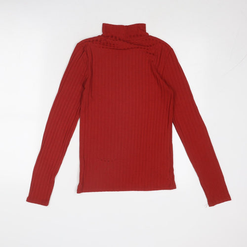 Topshop Womens Red Polyester Basic T-Shirt Size 10 High Neck - Ribbed