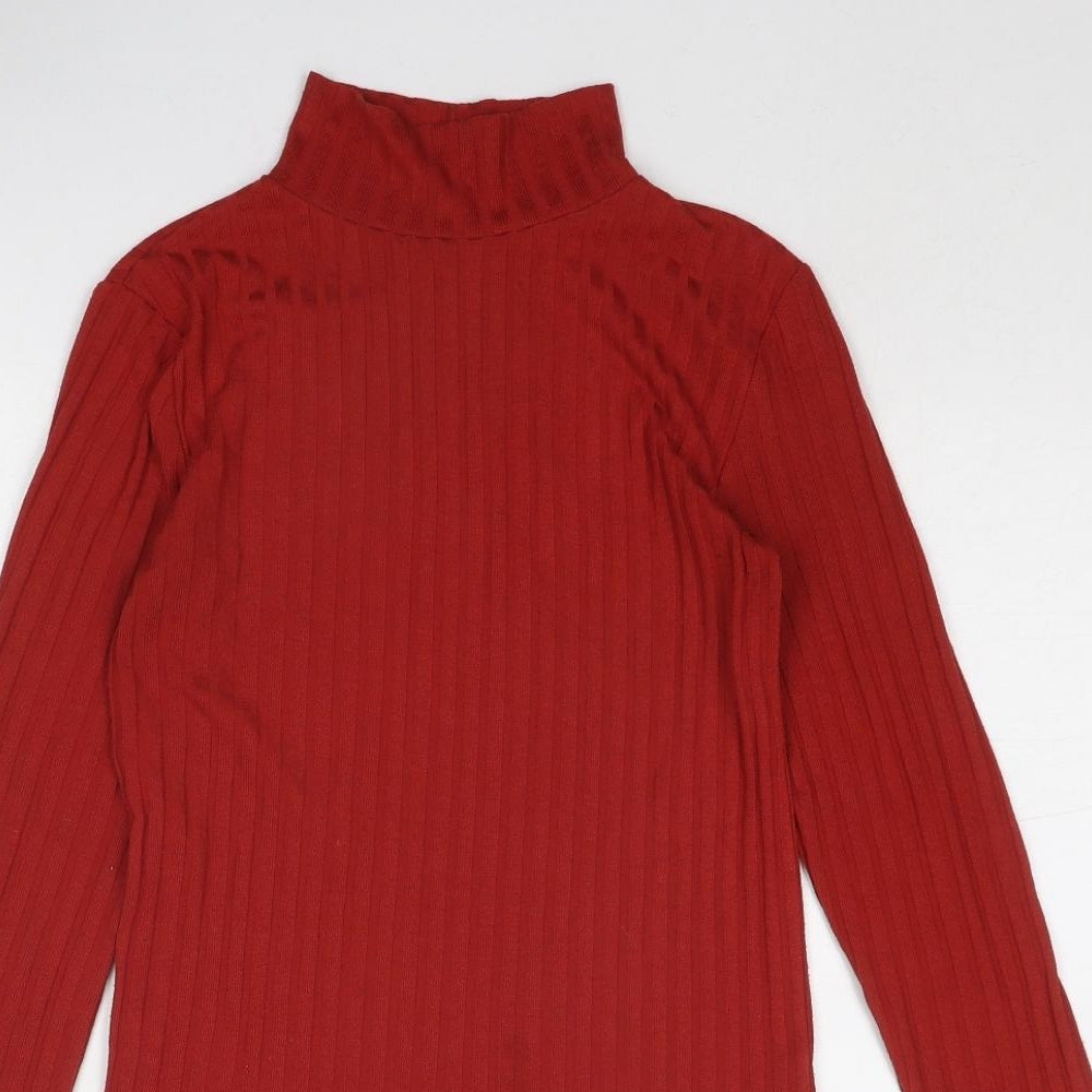 Topshop Womens Red Polyester Basic T-Shirt Size 10 High Neck - Ribbed