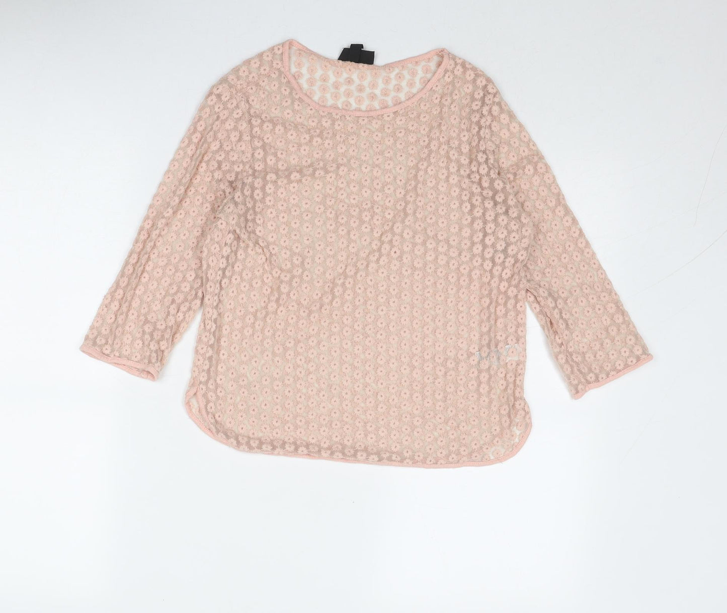 Topshop Womens Pink Floral Nylon Basic Blouse Size 10 Boat Neck