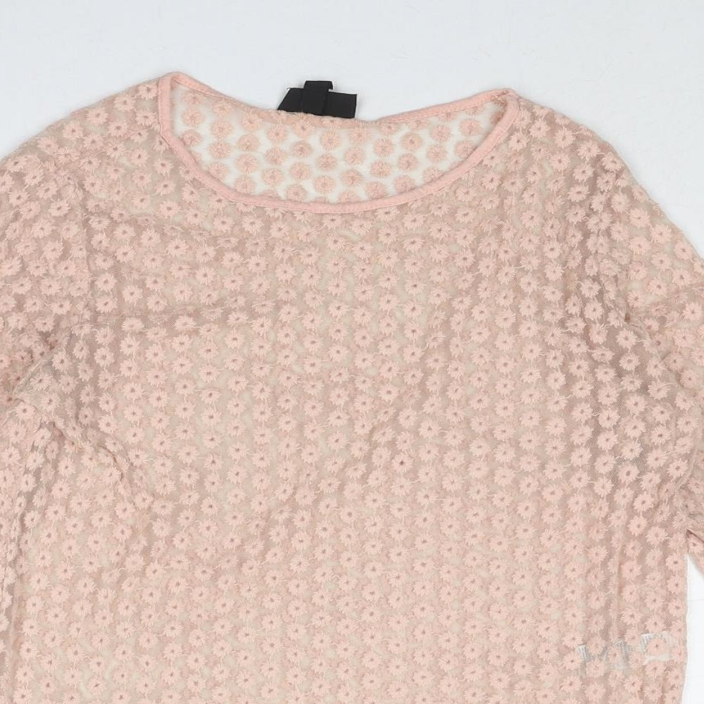 Topshop Womens Pink Floral Nylon Basic Blouse Size 10 Boat Neck