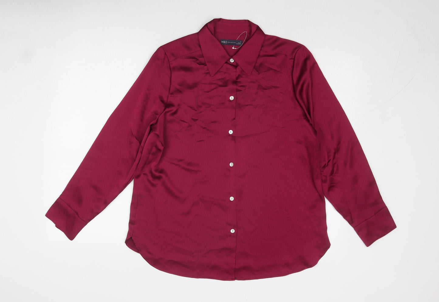 Marks and Spencer Womens Pink Polyester Basic Button-Up Size 12 Collared