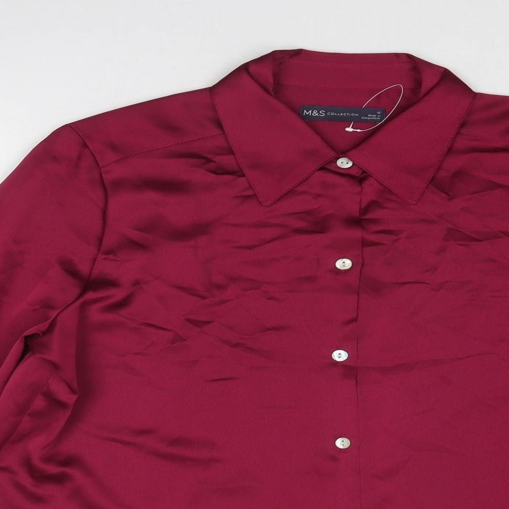 Marks and Spencer Womens Pink Polyester Basic Button-Up Size 12 Collared