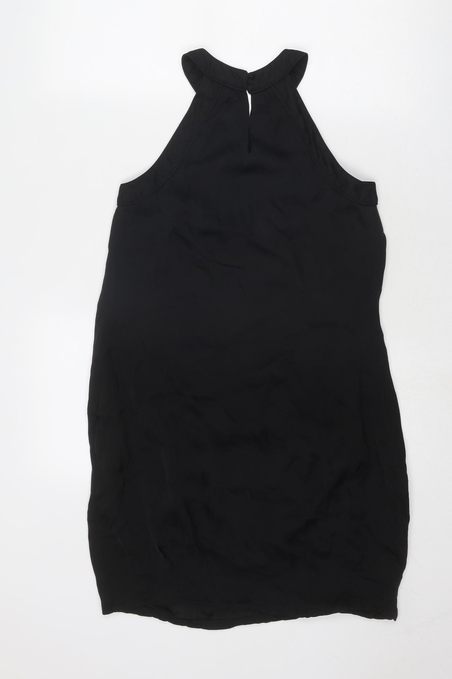 Warehouse Womens Black Floral Silk A-Line Size 6 Round Neck Button