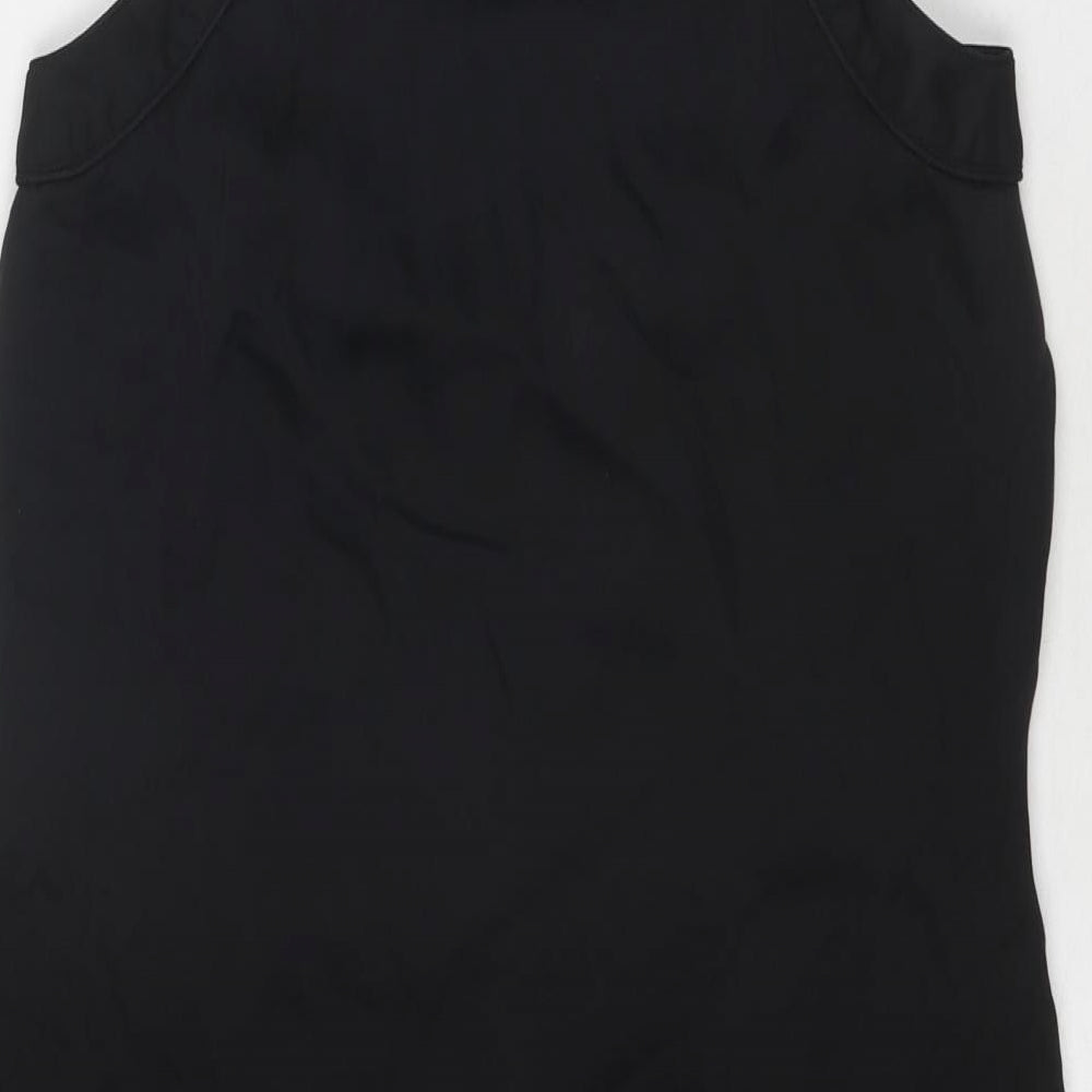Warehouse Womens Black Floral Silk A-Line Size 6 Round Neck Button
