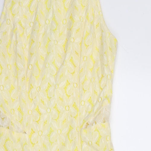 The Style London Womens Yellow Floral Polyester Slip Dress Size XS Round Neck Zip