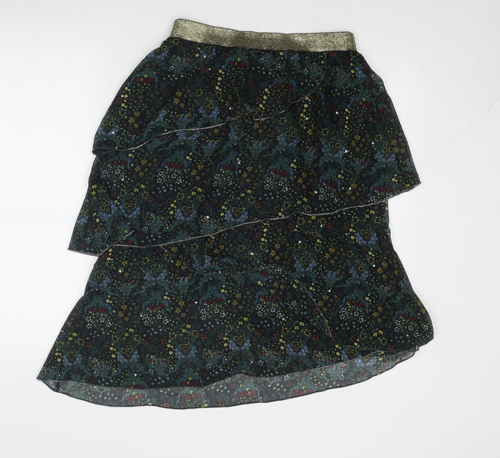 River Island Womens Black Floral Polyester Skater Skirt Size 12