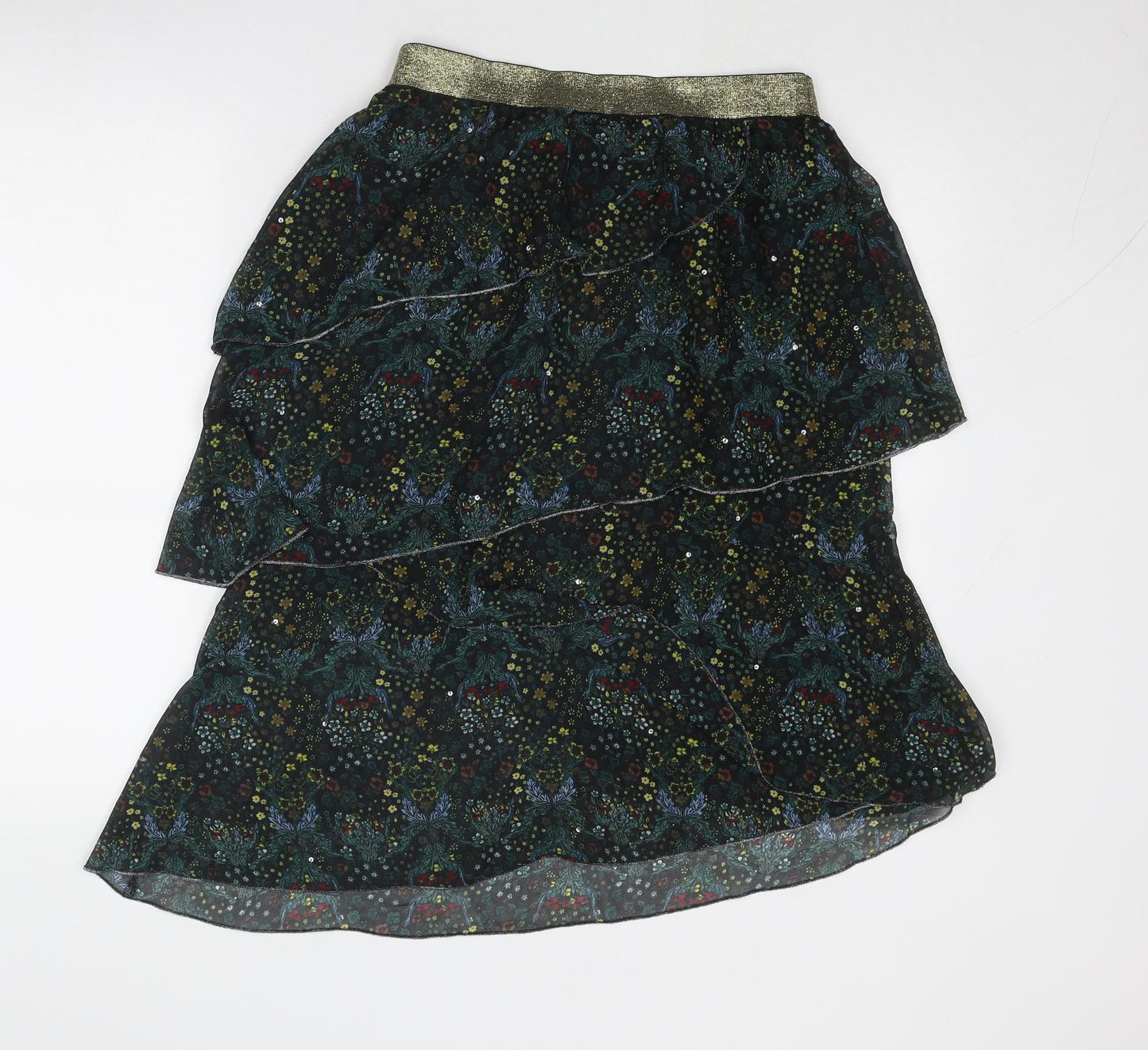 River Island Womens Black Floral Polyester Skater Skirt Size 12