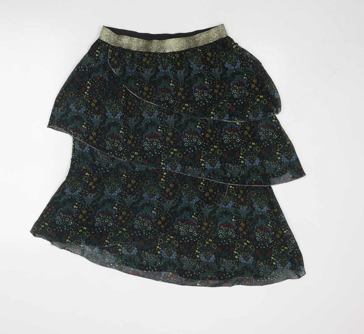 River Island Womens Black Floral Polyester Skater Skirt Size 12