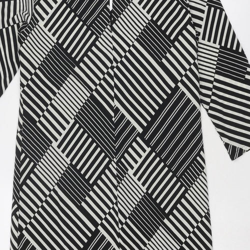 Marks and Spencer Womens Black Geometric Polyester A-Line Size 10 V-Neck Button