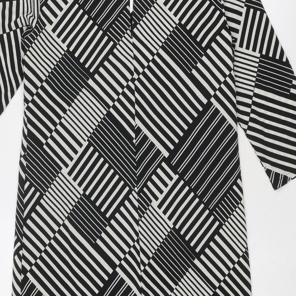 Marks and Spencer Womens Black Geometric Polyester A-Line Size 10 V-Neck Button