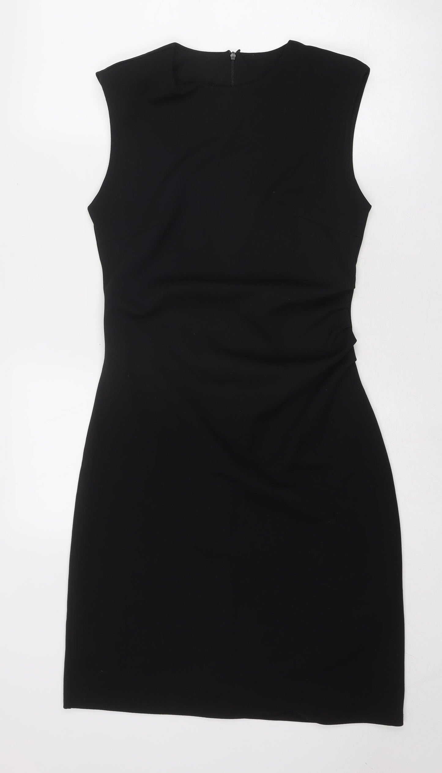 H&M Womens Black Polyester A-Line Size M Round Neck Zip