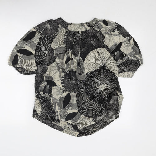 Luxzuz Womens Black Geometric Polyester Basic Blouse Size 8 Scoop Neck