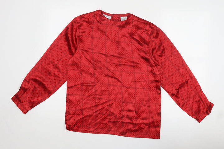 Principles Womens Red Geometric Polyester Basic Blouse Size 6 Round Neck
