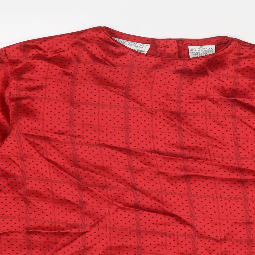 Principles Womens Red Geometric Polyester Basic Blouse Size 6 Round Neck