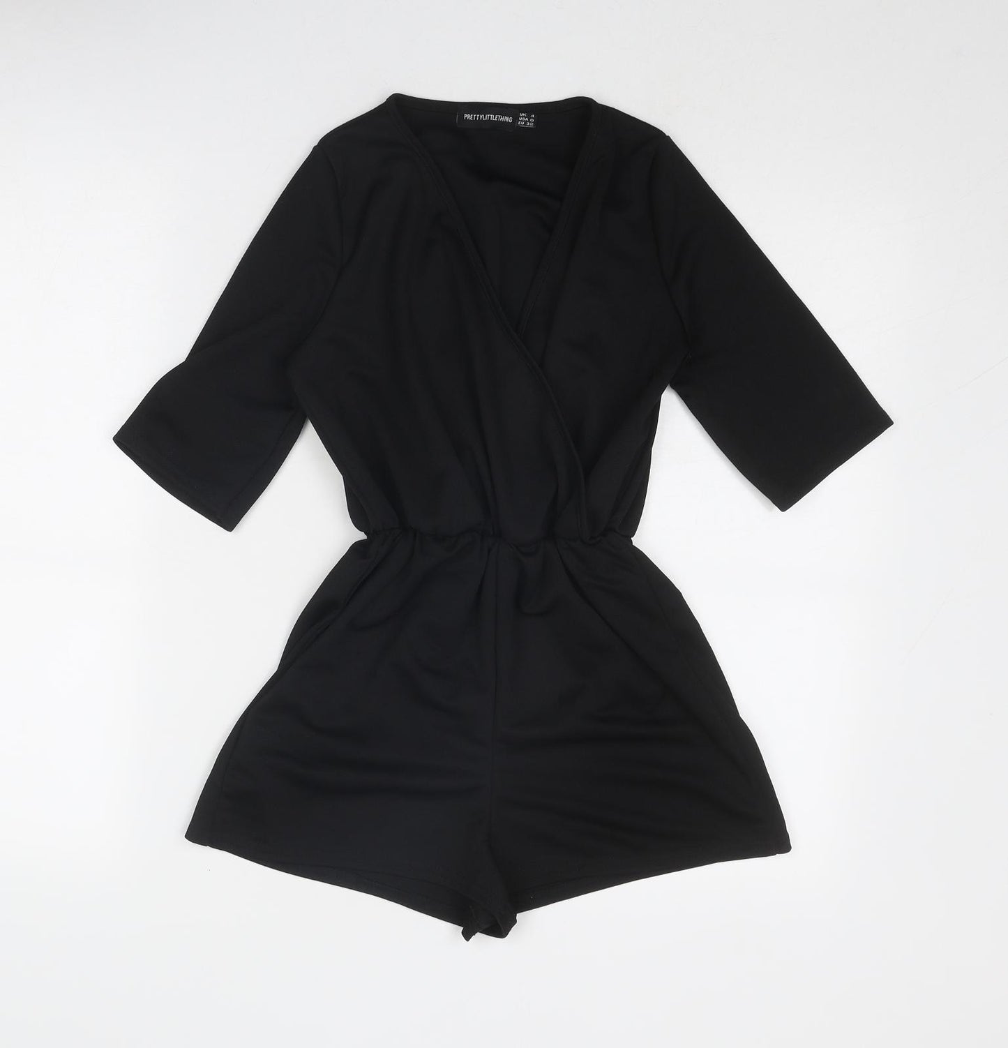PRETTYLITTLETHING Womens Black Polyester Playsuit One-Piece Size 4 Pullover