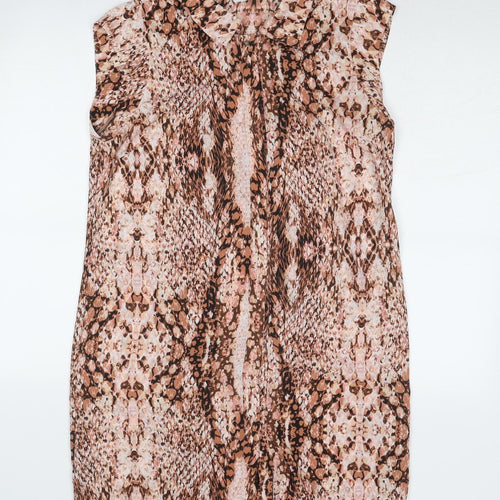 Bar III Womens Brown Animal Print Polyester A-Line Size L Collared Button - Snakeskin Pattern