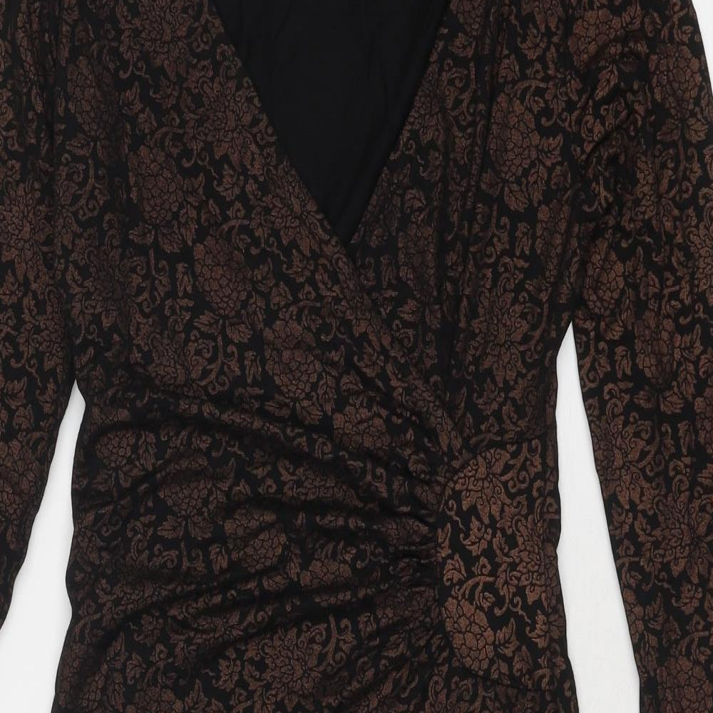 Joe Browns Womens Brown Floral Viscose A-Line Size 10 V-Neck Pullover