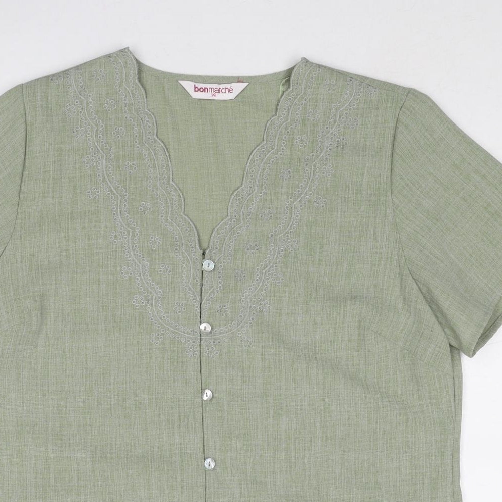 Bonmarché Womens Green Polyester Basic Button-Up Size 14 V-Neck
