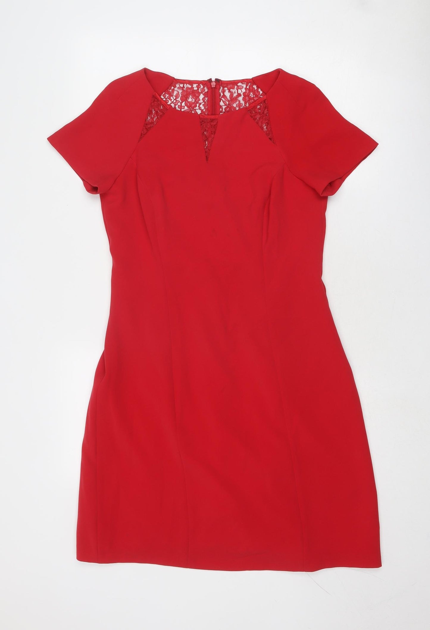 Coast Womens Red Polyester A-Line Size 12 Round Neck Zip