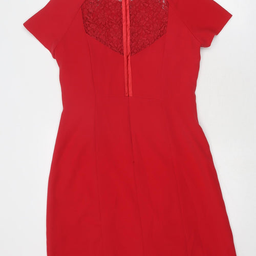 Coast Womens Red Polyester A-Line Size 12 Round Neck Zip