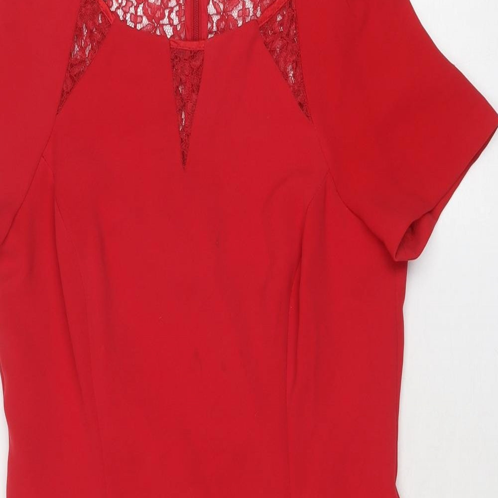 Coast Womens Red Polyester A-Line Size 12 Round Neck Zip