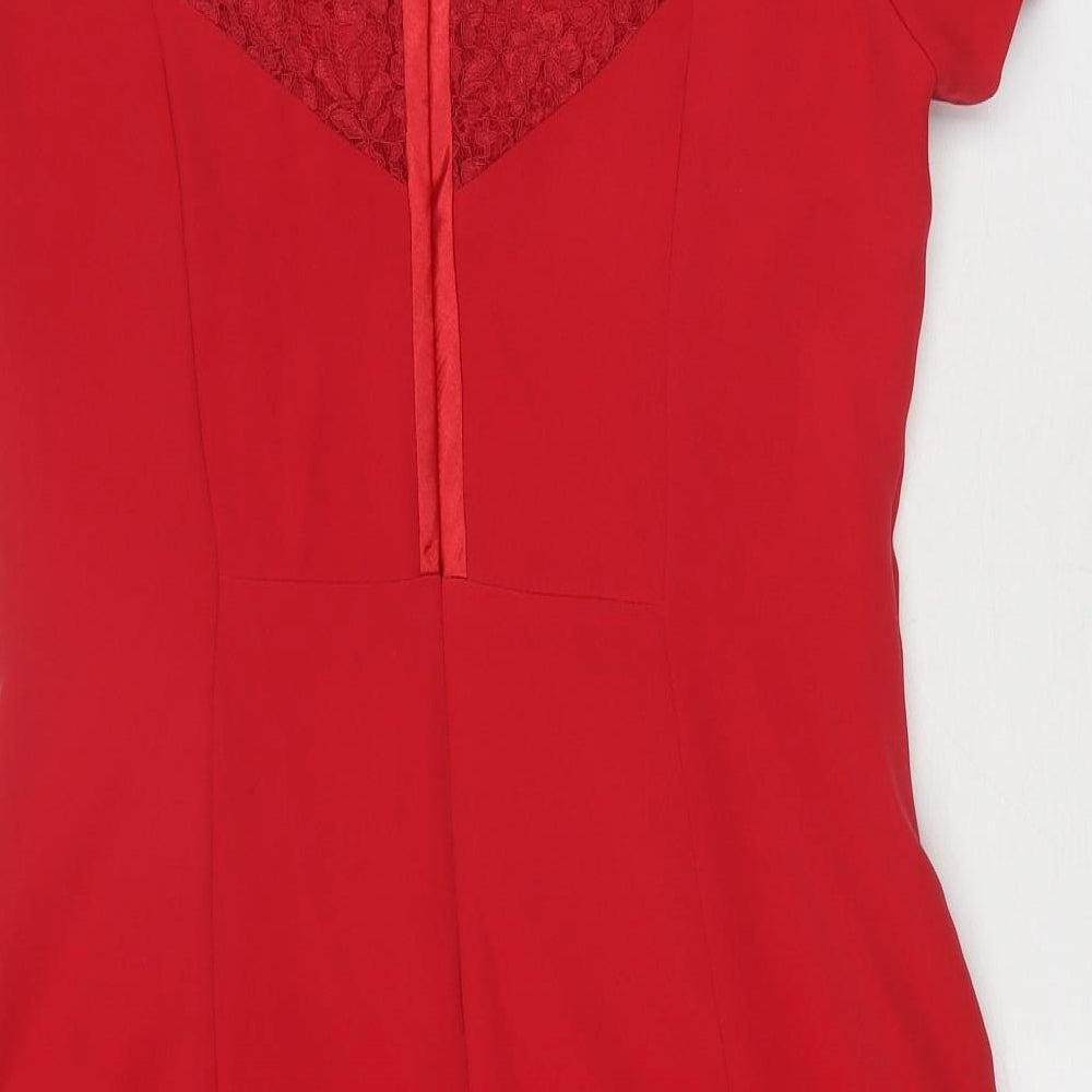 Coast Womens Red Polyester A-Line Size 12 Round Neck Zip