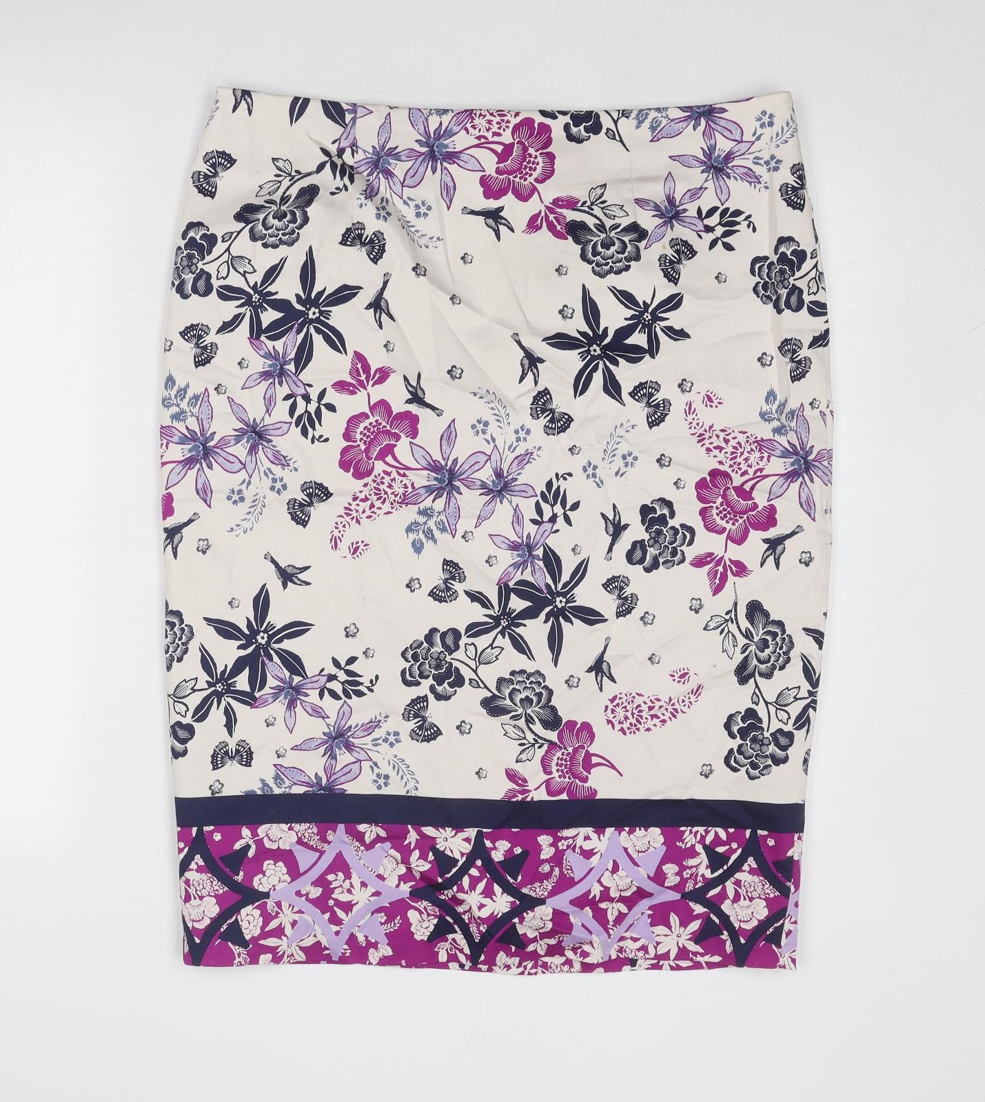 Marks and Spencer Womens Multicoloured Floral Cotton A-Line Skirt Size 16 Zip