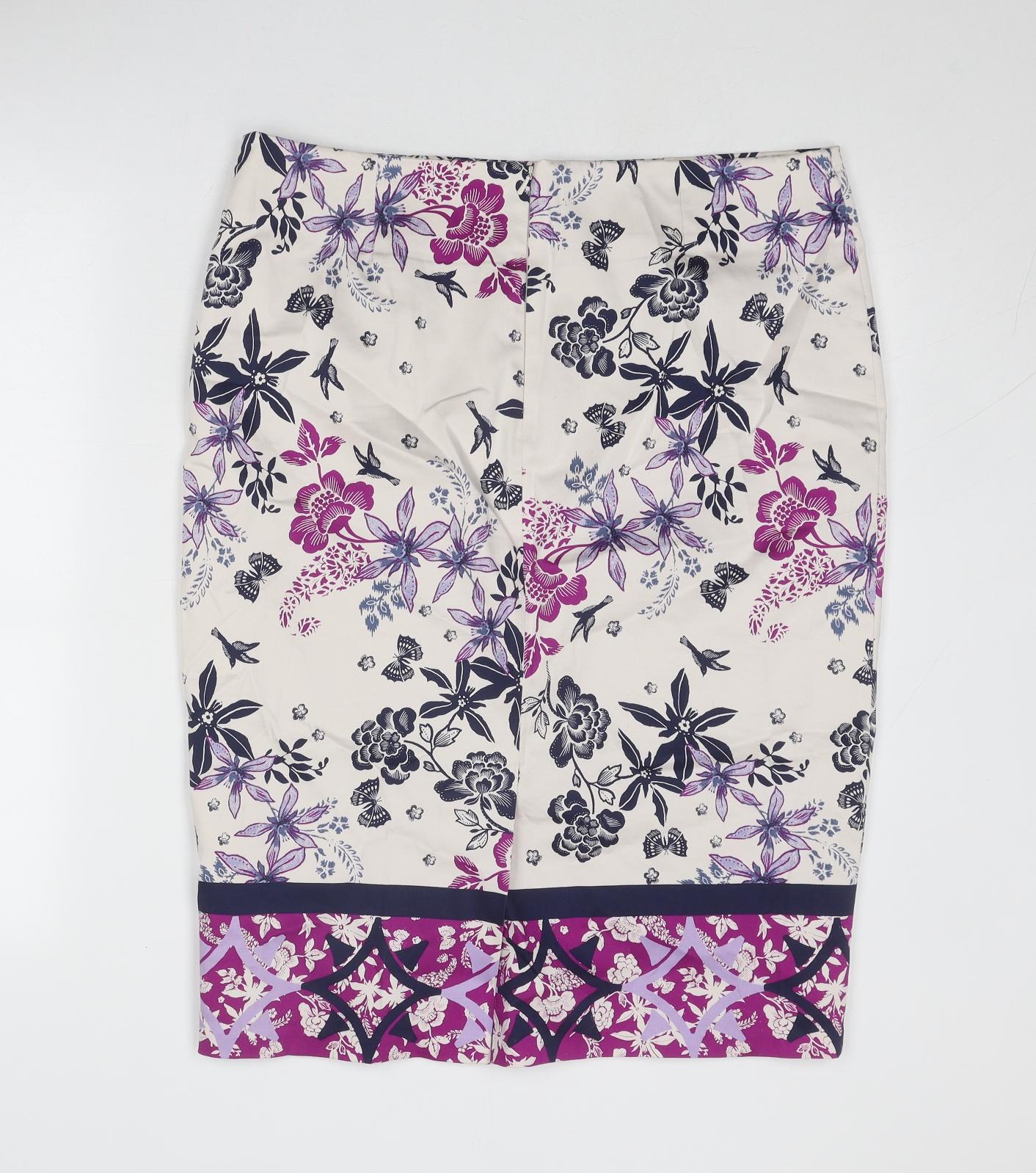 Marks and Spencer Womens Multicoloured Floral Cotton A-Line Skirt Size 16 Zip