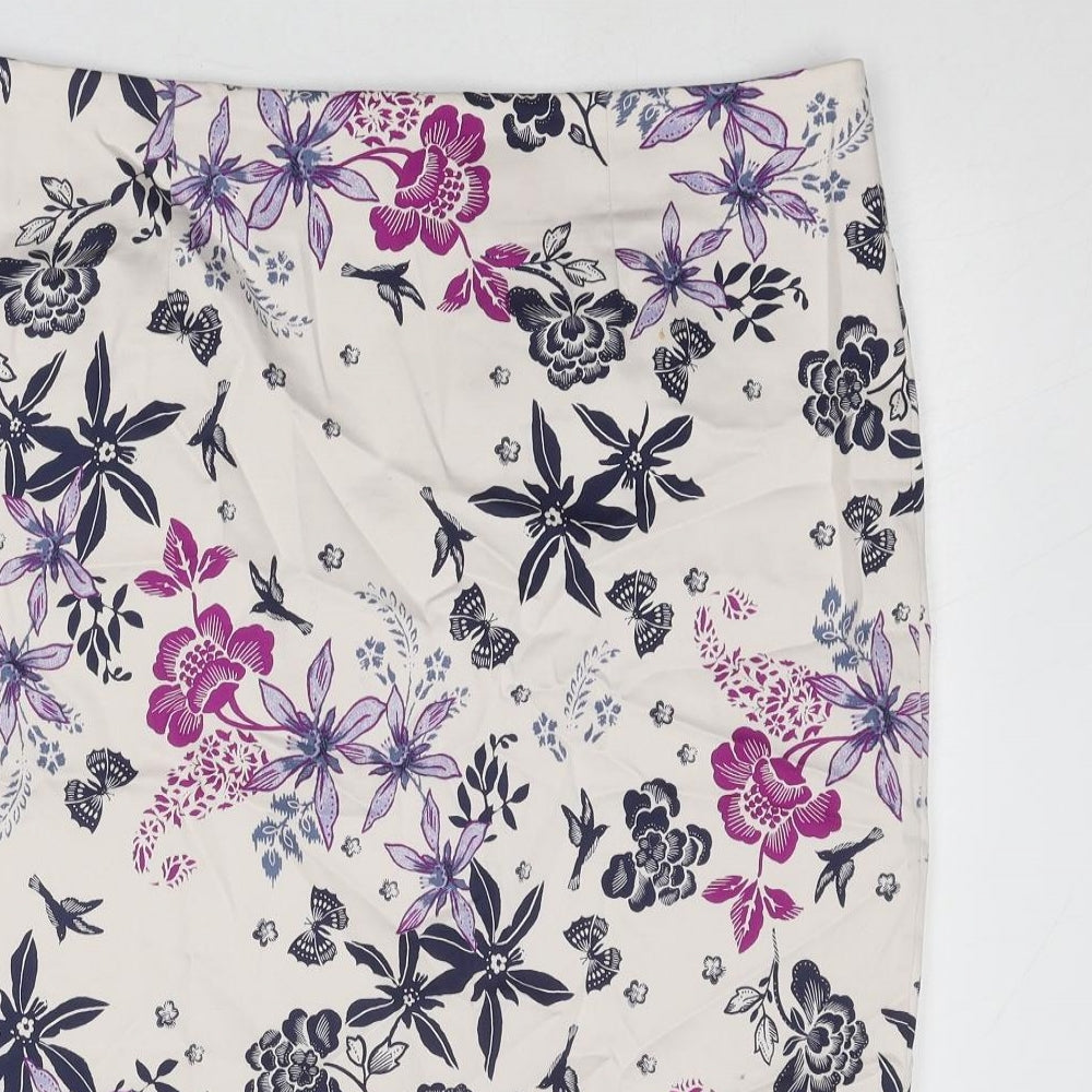 Marks and Spencer Womens Multicoloured Floral Cotton A-Line Skirt Size 16 Zip