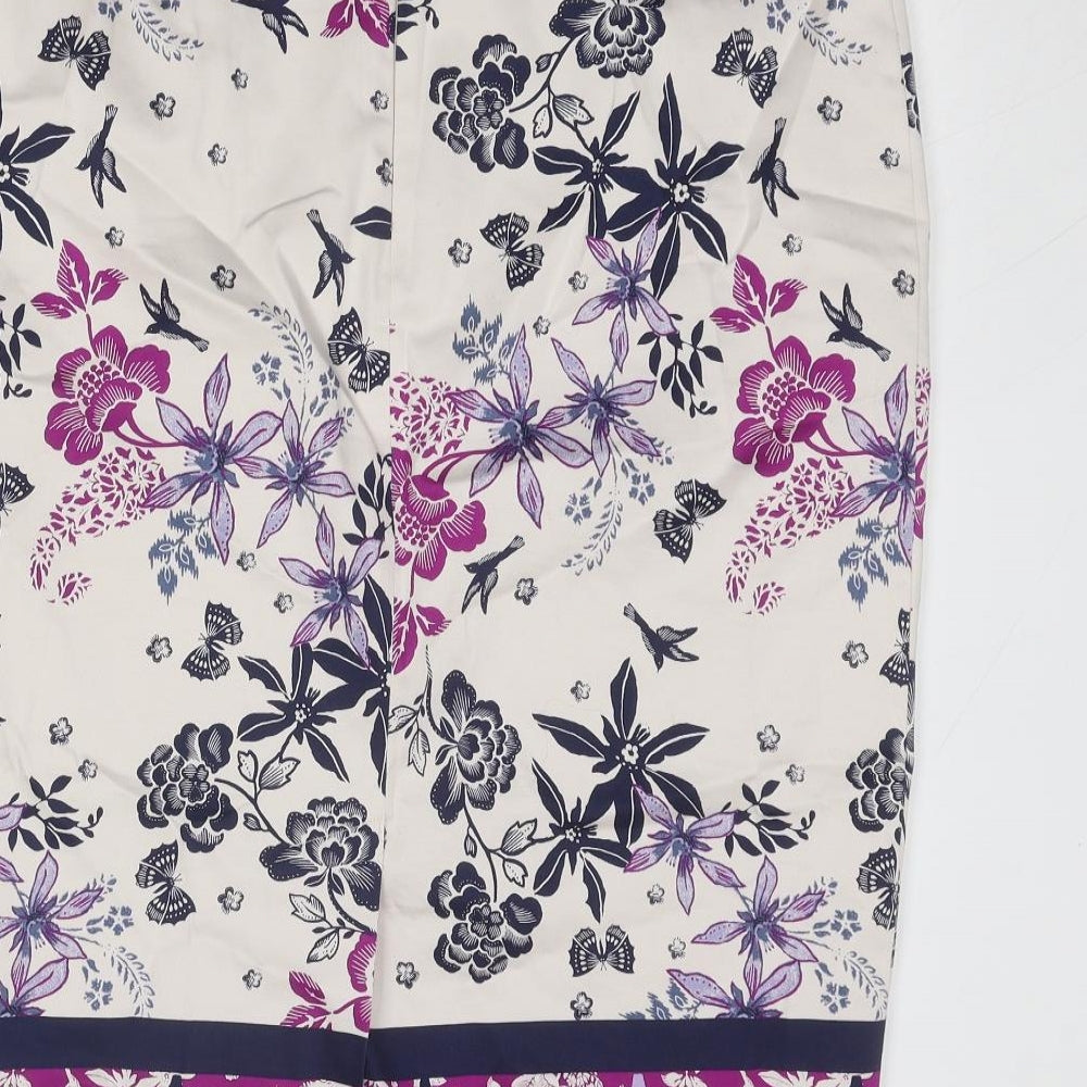 Marks and Spencer Womens Multicoloured Floral Cotton A-Line Skirt Size 16 Zip