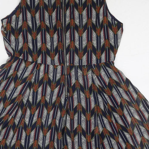 Mela London Womens Multicoloured Geometric Polyester Skater Dress Size 10 Round Neck Zip