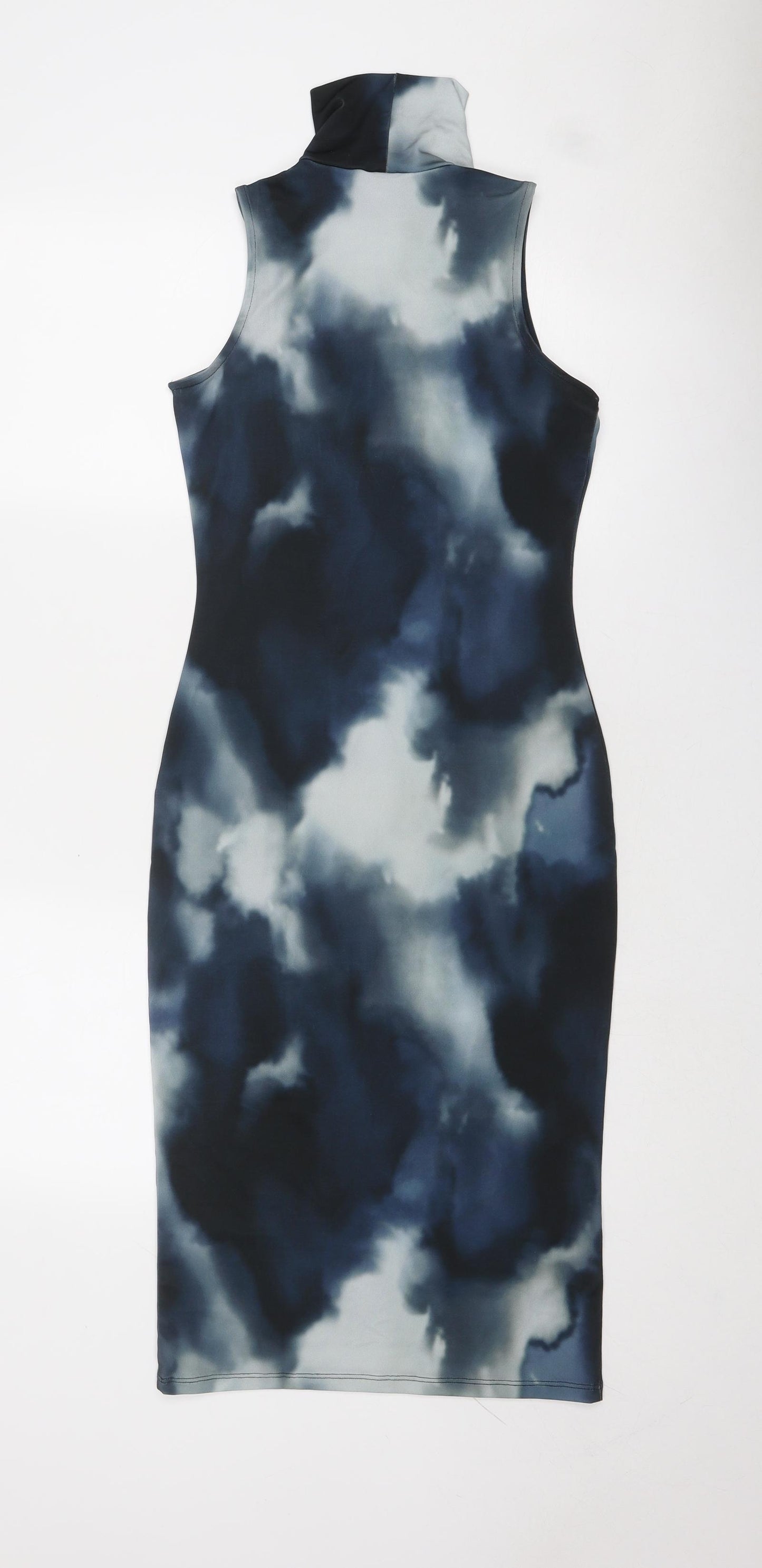 H&M Womens Blue Geometric Polyester Bodycon Size XS High Neck Pullover