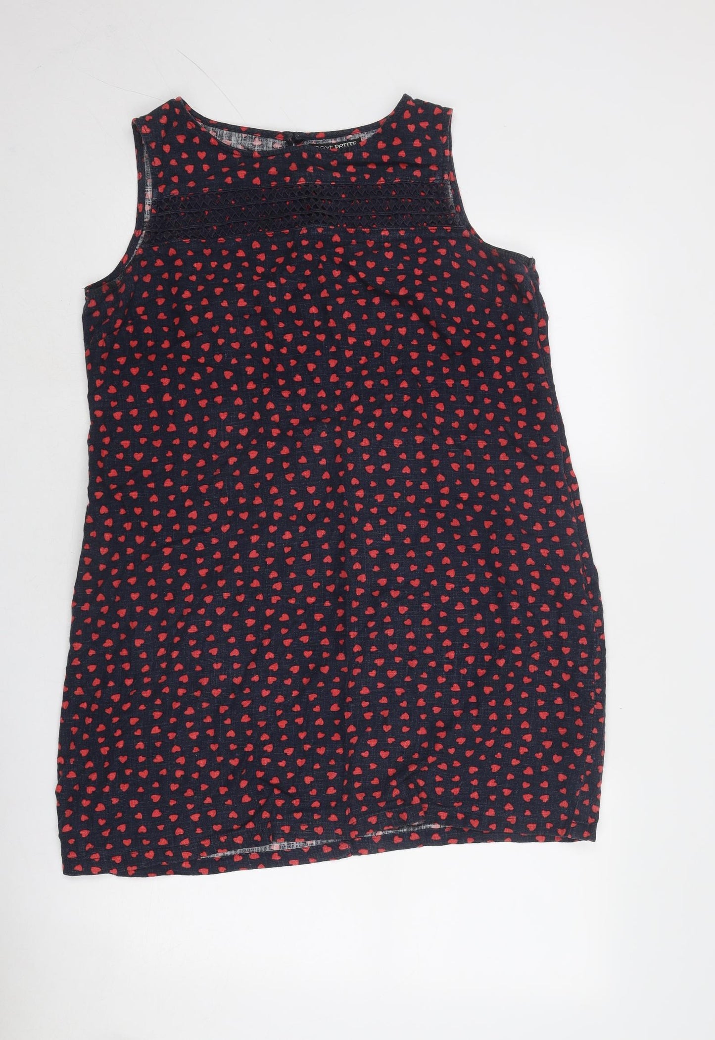 NEXT Womens Blue Geometric Linen A-Line Size 14 Round Neck Button - Heart Pattern