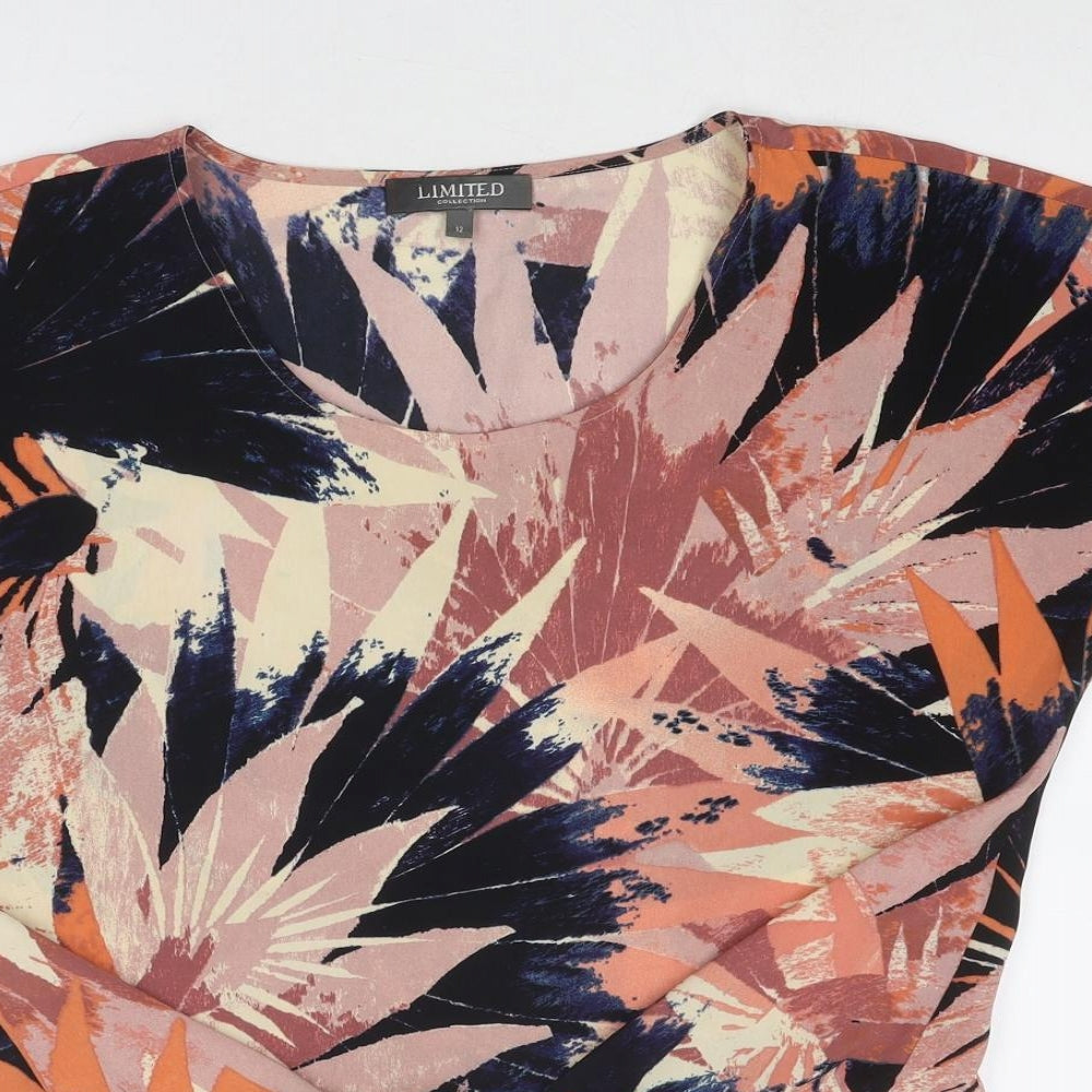 Limited Collectin Womens Multicoloured Geometric Polyester Basic T-Shirt Size 12 Scoop Neck - Knot Front