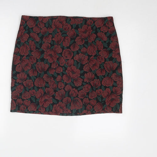 Dorothy Perkins Womens Red Floral Polyester A-Line Skirt Size 14 Zip