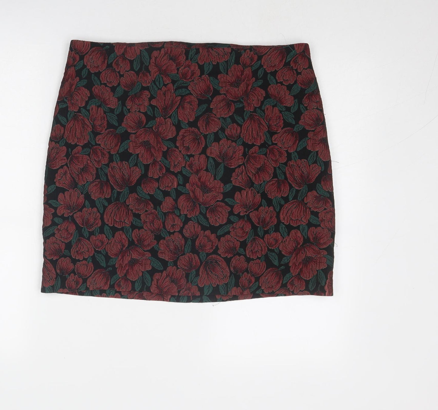 Dorothy Perkins Womens Red Floral Polyester A-Line Skirt Size 14 Zip